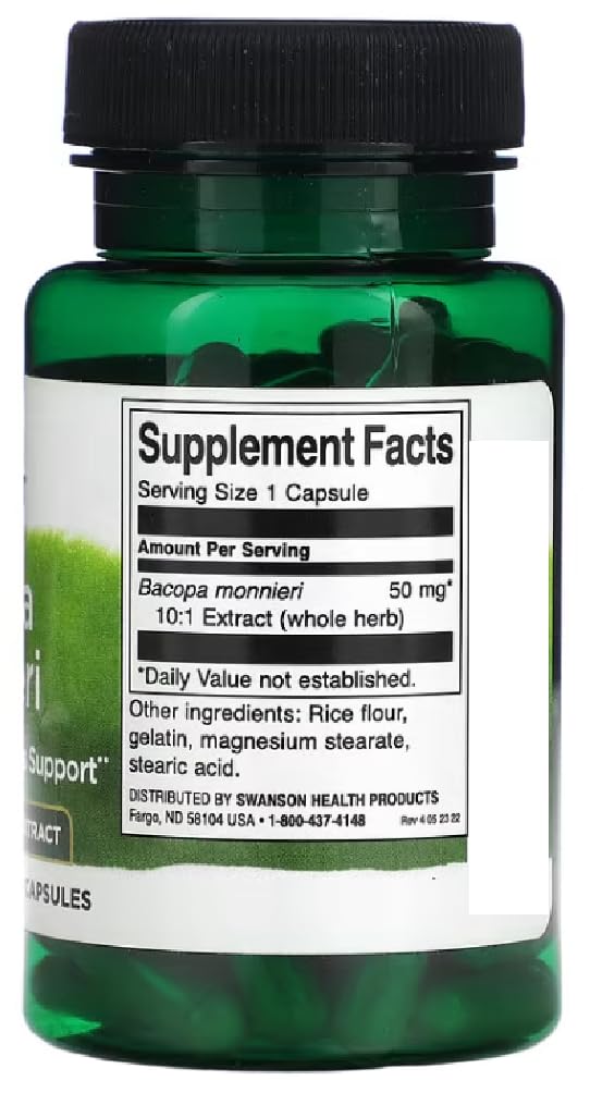 [Australia] - Swanson - Bacopa Monnieri 10:1 Extract 50 mg | Memory and Cognitive Function Support - 90 Capsules 