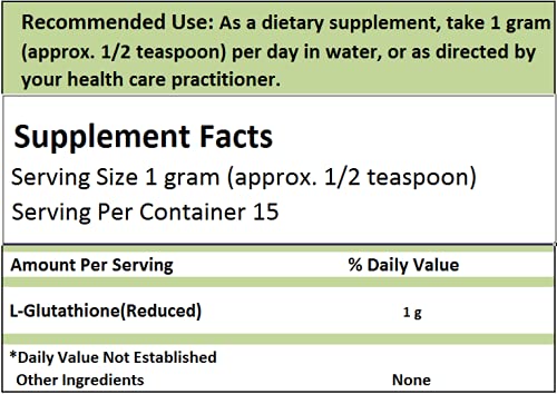 Reduced L-Glutathione Powder DIY Cosmetic Grade Pure Glutathione Organic Powder for Skin, (0.5 Ounce / 15 gram) (Pack of 2) 0.5 Ounce (Pack of 2)