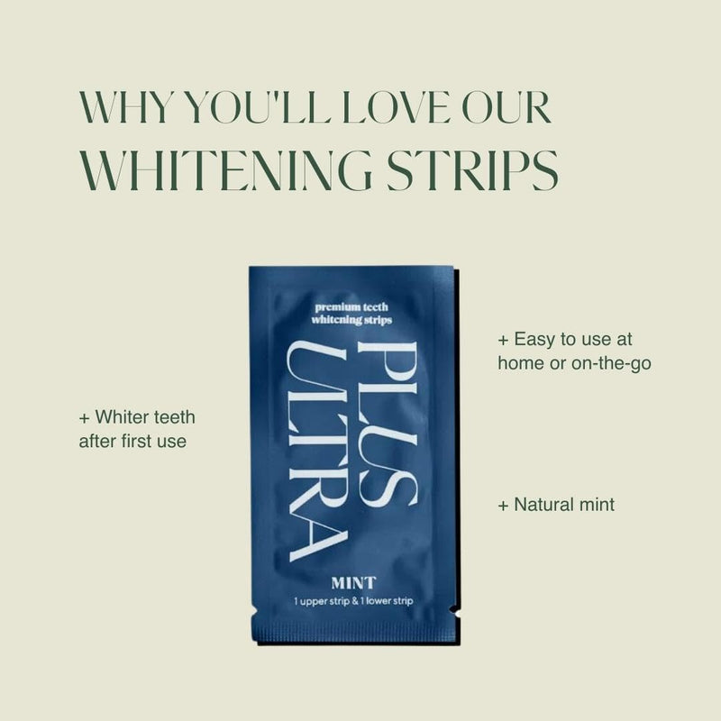[Australia] - PLUS ULTRA Premium Teeth Whitening Strips, Eco-Friendly Vegan Stain Remover White Strips - Teeth Whitener for Coffee, Wine, Soda, and Other Stains - Mint - 28 Strips (14-Day Treatment) 