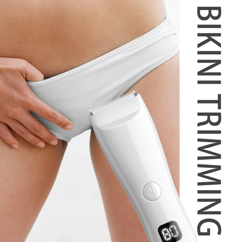 Bikini Trimmer for Women, Electric Razors for Pubic Legs Body Hair, Face Shaver Hair Trimmer Wet/Dry Body Shaver Groomer Replaceable Ceramic Blade Heads Waterproof Hair Removal, Gifts for Women White