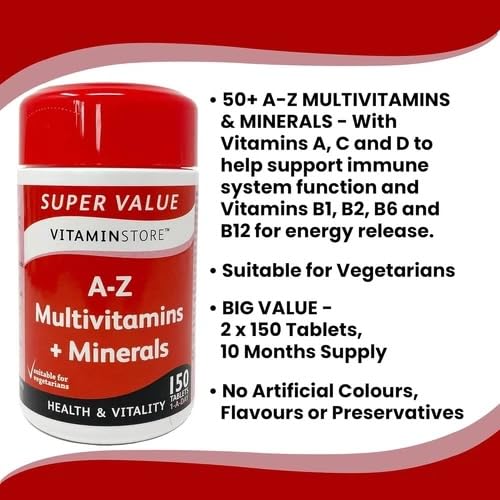 Vitamin Store A-Z Multivitamins & Minerals Tablets – 300 Tablets (2 x 150) – 10 Month Supply – Daily Immune System Support, Energy & General Health