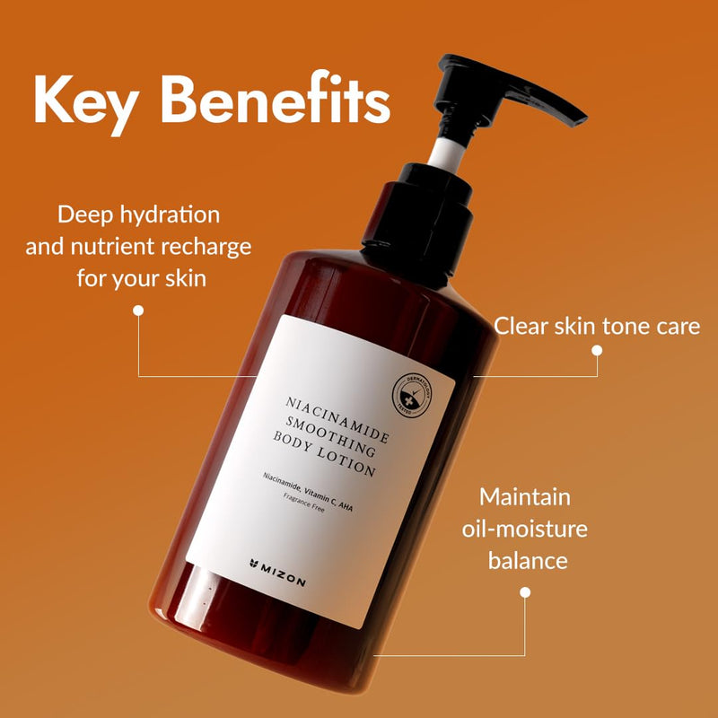 MIZON Niacinamide Smoothing Body Lotion AHA Vitamin C Hyaluronic Acid Smooth Korean Glowy skin Mild Exfoliation (300ml / 10.14 FL oz)