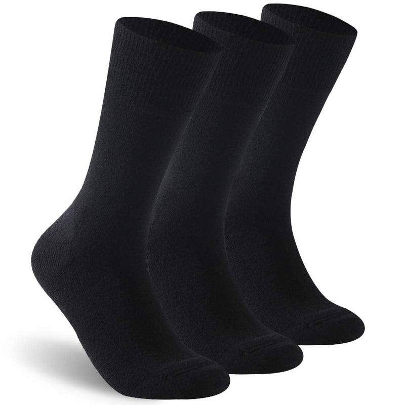 [Australia] - Facool Diabetic Socks for Men Women, Merino Wool Non-Binding Top Crew Socks with Cushion Sole, Seamless Toe 3 Pairs Large Black X 3 