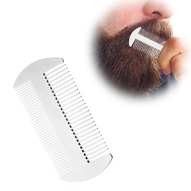 [Australia] - Metal Comb and Beard Comb EDC Comb in Credit Card Size Perfect for Wallet and Bag - Anti-Static Beard Comb with Double Sided Comb (Stainless Steel Comb, Silvery) 