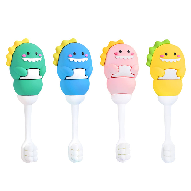 Toddler Toothbrush with Tongue Cleaner, Extra Soft Bristles for Kids 1-6，BPA-Free Baby Toothbrush with Ergonomic Grip & Non-Slip Handle， Kid Toothbrush for Gentle Care & Safe Brushing (4 Colors) 4 Colors 4 Count
