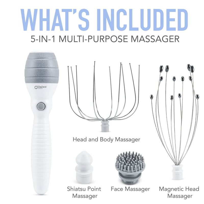 [Australia] - Daiwa Felicity Head Scalp Massager Scratcher 5-in-1 Stress Relief Massager Set for Scalp, Face, and Body Relaxation, Magnetic and Shiatsu Therapy for Tension, Pain Relief, and Wellness 