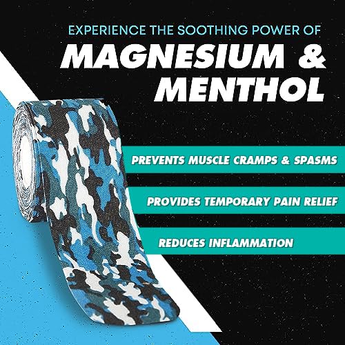 [Australia] - Heali Kinesiology Tape with Magnesium and Menthol, 3-Pack of 20 Pcs Precut Strips, K Tape Roll, Knees, Physical Therapy Sports Tape for Muscles and Joints, Water Resistant, White with Blue Camo 