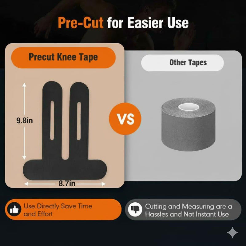 [Australia] - 10 Pcs Precut Kinesiology Tape for Knees - Waterproof and Breathable Knee Tape - Latex-Free and Elastic Athletic Tape for Stability Support and Pain Relief (Black, Standard) Black 
