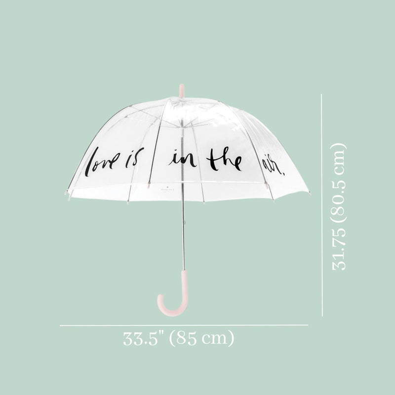 kate spade new york Clear Bubble Umbrella, Love is in the Air | Large, Lightweight, Translucent Dome Canopy Umbrella for Rain with Pink J Hook Handle for Weddings