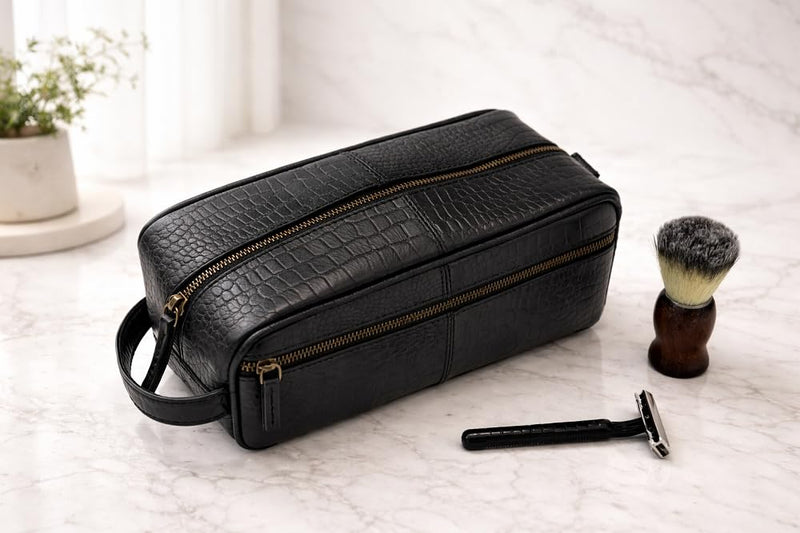 Men's Toiletry Bag, Travel Toiletry Bag for Men, Large Leather Dopp Kit for Men, Shaving Bag for Travel Accessories, LargeMens Toiletries Bathroom Organizer, Shaving kit, Dopp kit(Black)