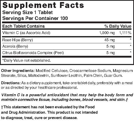 Nature`s Blend Vitamin C 1000mg w/Rose Hips Tablets 100 ct