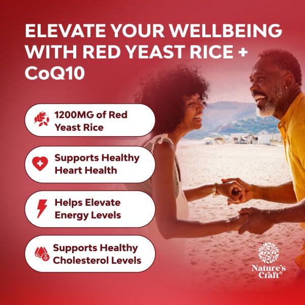 Red Yeast Rice with CoQ10 Supplement - Healthy Heart Support - 120 Ct | Red Yeast Rice 1200 mg - Advanced Complex for Energy & Antioxidant Support - GMP - Third Party Tested – 60 Servings 120 Count (Pack of 1)