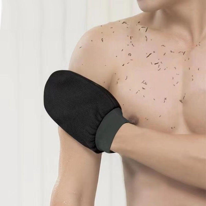 [Australia] - Pack of 2 peeling gloves + 2 transparent hooks, exfoliating gloves, body peeling gloves, hammam gloves for body and face, peeling gloves for men and women (black) 