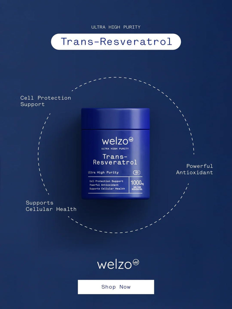 Welzo Trans-Resveratrol 1000mg Per Serving – 60 Vegetarian Capsules | High-Strength Antioxidant for Anti-Ageing, Cellular Purity & Longevity | 98% Standardised Japanese Knotweed | Third-Party Tested