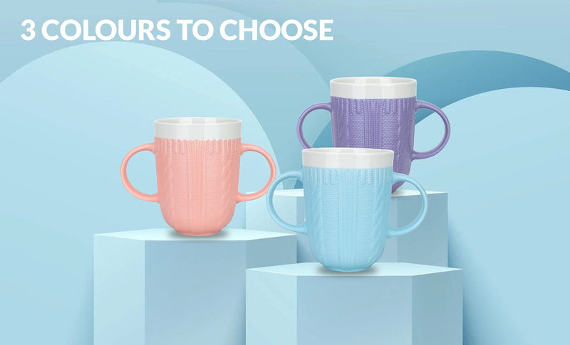 Two Handled Mug, Ideal for Weak Grip, Arthritis Disability Drinking and Aid Easy Drinking for Elderly, Double Handed 3 Colours 310ml (Blue) Blue