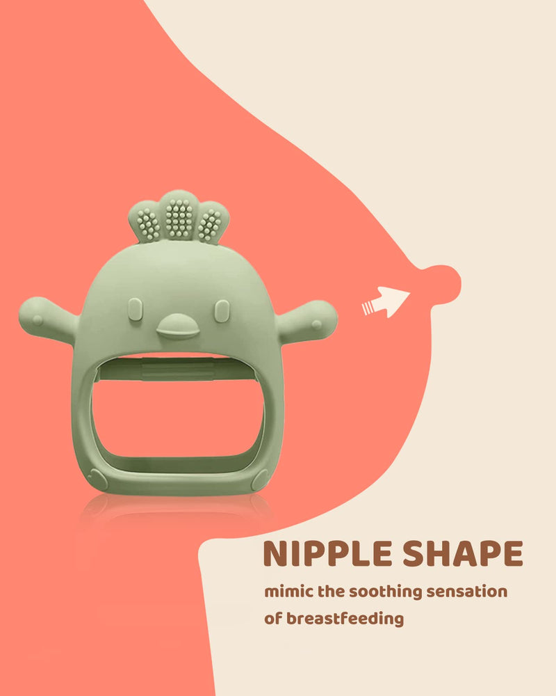 [Australia] - 2 Packs Baby Teething Toy for 0-6 6-12 months, Food Grade Silicone Teething Mitten, Anti Dropping Wrist Hand Teethers Baby Chew Toys for Sucking Needs, BPA Free (Green & Caramel) Green & Caramel 