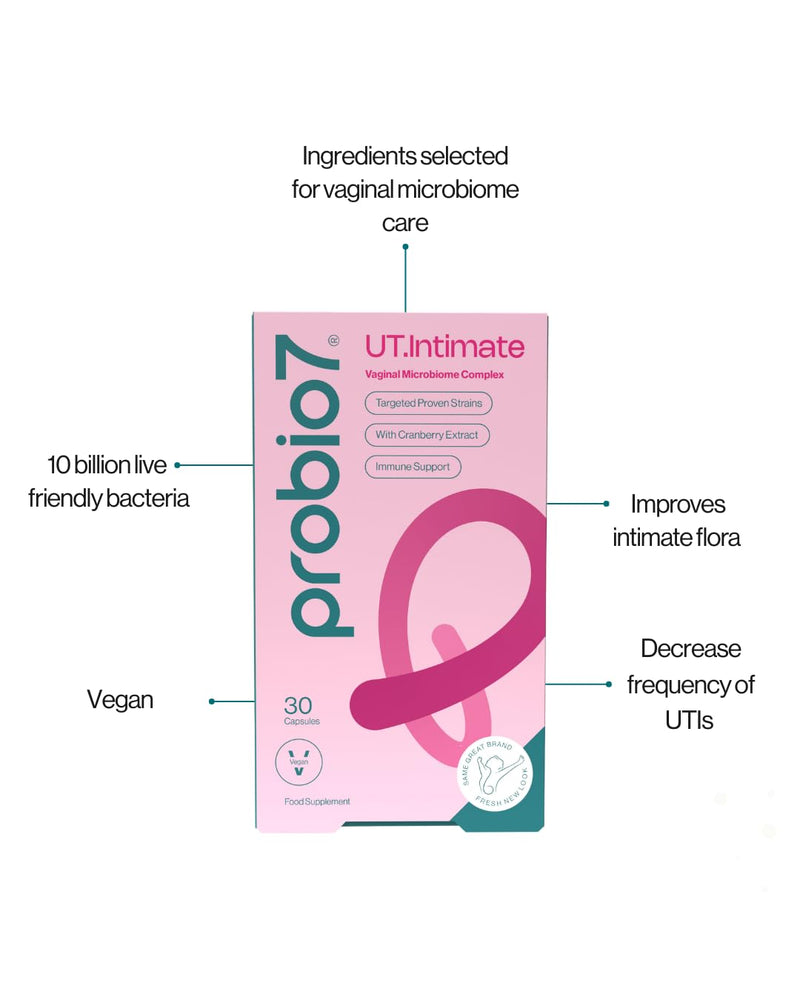 Probio7 Probiotics UT.Intimate - Daily Vaginal Probiotics Supplement | 10 Billion Friendly Bacteria with 3 Live Strains | Lactobacillus Rhamnosus, Gasseri & Crispatus with Vitamin C & E | 30 Capsules