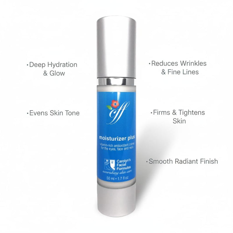 Carolyn's Facial Formulas Moisturizer Plus | Eye Cream | Cruelty-Free, Vegan Face Cream | Made in USA | Vitamin C Moisturizer for Face and Neck (50 ml – 1.7 fl oz)