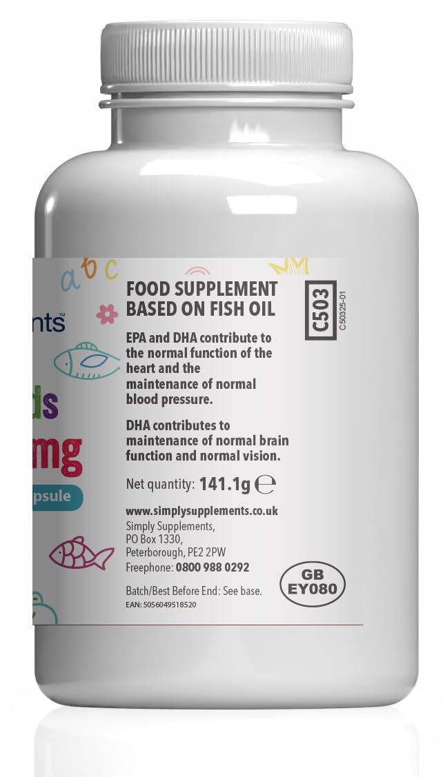 High Strength & Pure Omega 3 500mg for Kids | for Ages 4-15 Years | 360 Capsules in Total | Manufactured in The UK Unflavoured 180 count (Pack of 2)