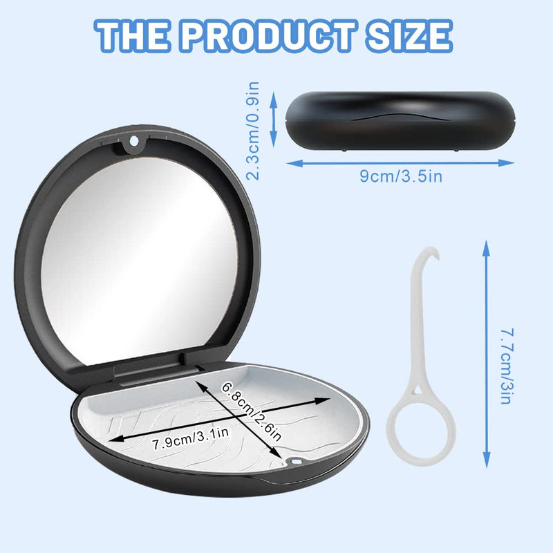 [Australia] - Braces Box, Portable Box Dental Splint Box with Mirror Empty Orthodontic Tooth Retainer Box for Holder and Mouth Guard with Tool for Removing Aligners (Black) Black 