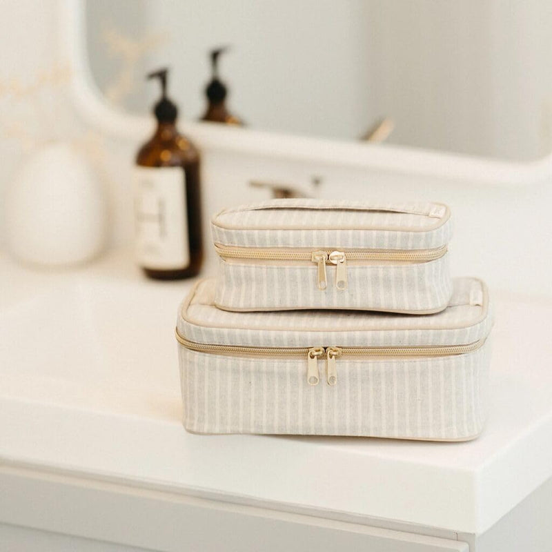 Sand & Stone Beach Stripe Lunch Poche - Insulated Lunch Bag for Work, Travel & Picnic, Aesthetic Design, Linen/Cotton, Machine Washable, Detachable Strap Sand & Stone Beach Stripe