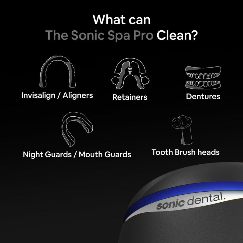 [Australia] - Sonic Pro Dental Cleaning Pod, 43kHz Ultrasonic Retainer Cleaner Machine for Dentures, Mouth Guards, Braces, Toothbrush Heads, Jewelry & All Dental Appliances, FSA/HSA Eligible (Onyx Black) Onyx Black 