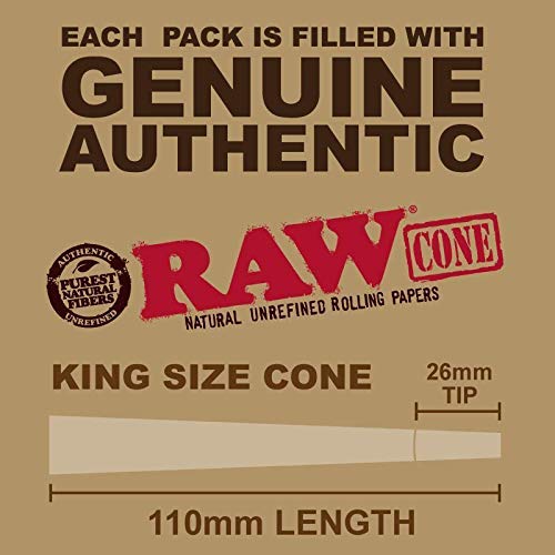[Australia] - Raw Cones King Size Classic: 100 Pack - Patented Slow Burning Cones Rolling Papers & Tips - All Natural Raw Paper 