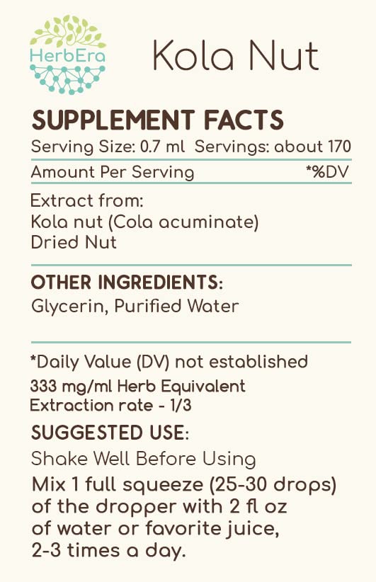 [Australia] - Kola Nut B120 Alcohol-Free Herbal Extract Tincture, Concentrated Liquid Drops Natural Kola nut (Cola Acuminate) (4 fl oz) 4 Fl Oz (Pack of 1) 