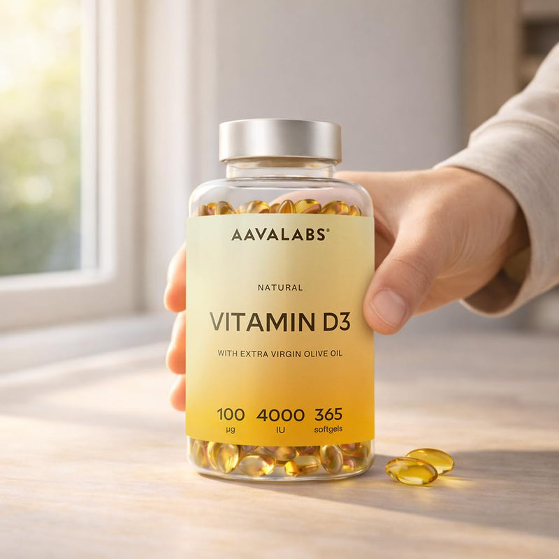 Vitamin D3 4000 IU - with Extra Virgin Olive Oil for Optimum Absorption - High Strength Vitamin D Supplement Contributes to Bone, Muscle and Immune Function - 365 Vitamin D Capsules
