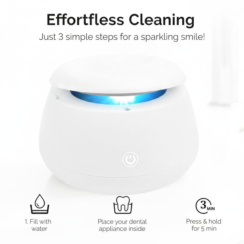 [Australia] - FIONA JAMES 48kHz Ultrasonic Retainer Cleaner with UV | Professional Sonic Dental Cleaning Pod for Aligner, Night Guard, Denture & Jewelry | White 