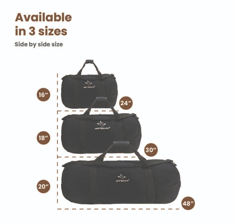 WHITEDUCK Heavy Duty Canvas Duffel Bag for Men and Women - Foldable Military Army Style Duffel Bag, with Full Length Zipper- Outdoors, Travel, Gym & Storage Black 48" x 20"