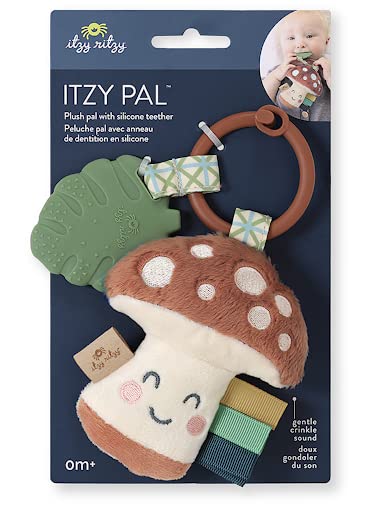 [Australia] - Itzy Ritzy Infant Toy & Teether - Itzy Pal Baby Teething Toy includes Lovey, Crinkle Sound, Textured Ribbons & Silicone Teether Toy for Newborn (Mushroom) Mushroom 