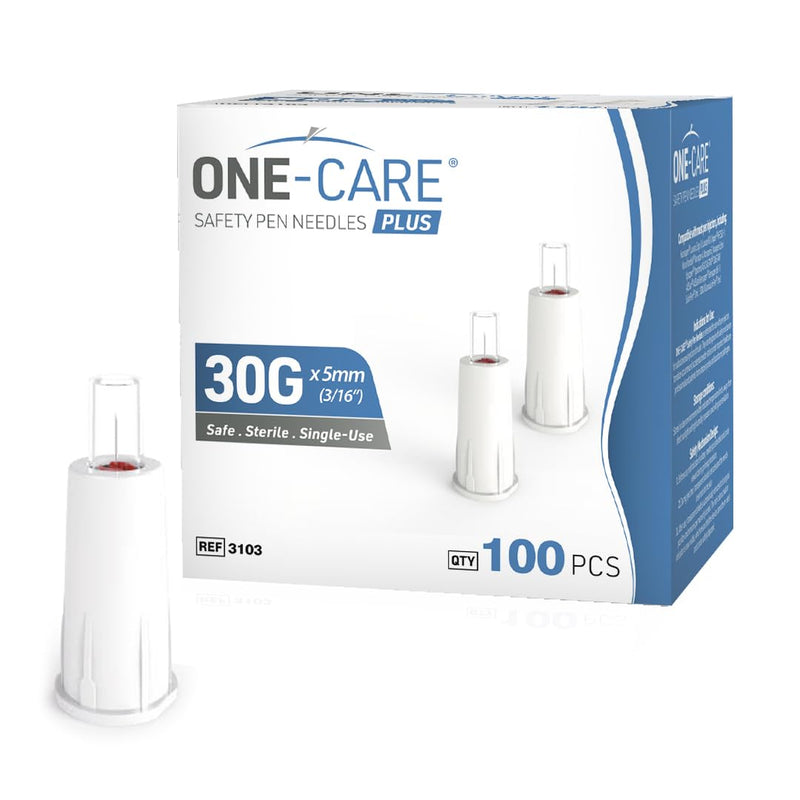 [Australia] - ONE-CARE Plus Safety Pen Tips 30G x 5mm, Comfort, Universal Design, Box of 100 