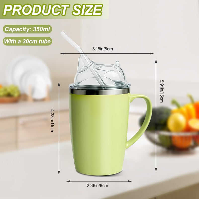 Adults Sippy Cup with Handle, 350ml Non-Spill Leak-Proof Straw Cup for Elder, Senior Drinking/Feeding Cup, Adult Hydration Caregiver Cup with 30cm Straw and Grip Handle, Easy to Use & Clean Green 350.0 Millilitres