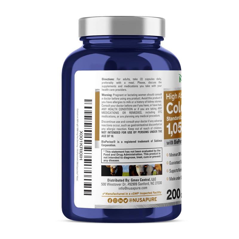 [Australia] - NusaPure Colostrum 1050mg 30% IgG 200 Capsules (Non-GMO, Gluten Free) Bioperine 
