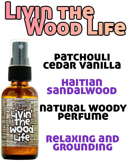 Frankie & Myrrh Livin' The Wood Life Aromatherapy Spray - Patchouli, Vanilla, Sandalwood, Cedar. Relaxation and Meditation Essential Oil Freshwater Mist. 100% Pure Oils. Patchouli, Vanilla, Cedar, Sandalwood 2 Fl Oz (Pack of 1)