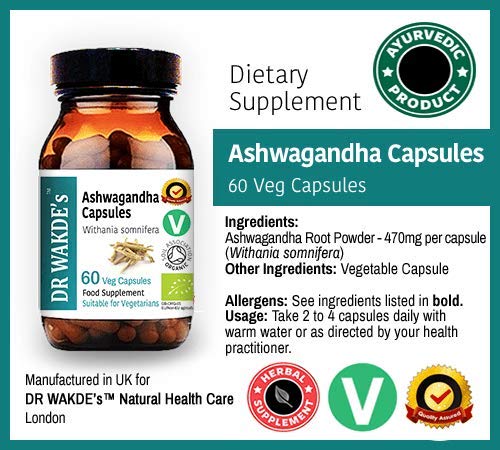 DR WAKDE’S Organic Ashwagandha Capsules (Withania somnifera), 60 Veg Caps, Plant-Based Supplement, Made in UK, Vegan, All Natural