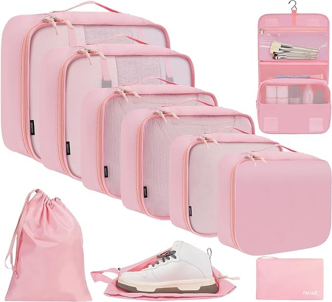 BAGAIL 10 Set Packing Cubes and Hanging Toiletry Bag