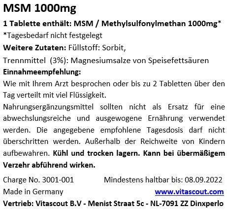 [Australia] - MSM - Methylsulfonylmethane - 540 tablets - 2000 mg daily portion (= 2 tablets) - 99.9% purity - LAB TESTED - MADE IN GERMANY - high dosage 540 pieces (pack of 1) 