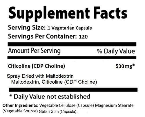 [Australia] - Absonutrix Citicoline CDP Choline 530mg, Nootropic Supplement, GMP Certified, Third-Party Tested, Easy to Swallow, 120 Veg caps, Improves Cognitive Skills, Supports Memory, Non-GMO, Made in USA 