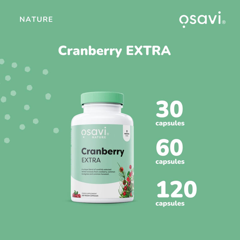 Osavi Cranberry EXTRA – 120 Vegan Capsules | Extract from cranberry (Vaccinium macrocarpon) fruit | Standardised to 40% proanthocyanidins (PACs) | Enriched with knotgrass and common horsetail extracts