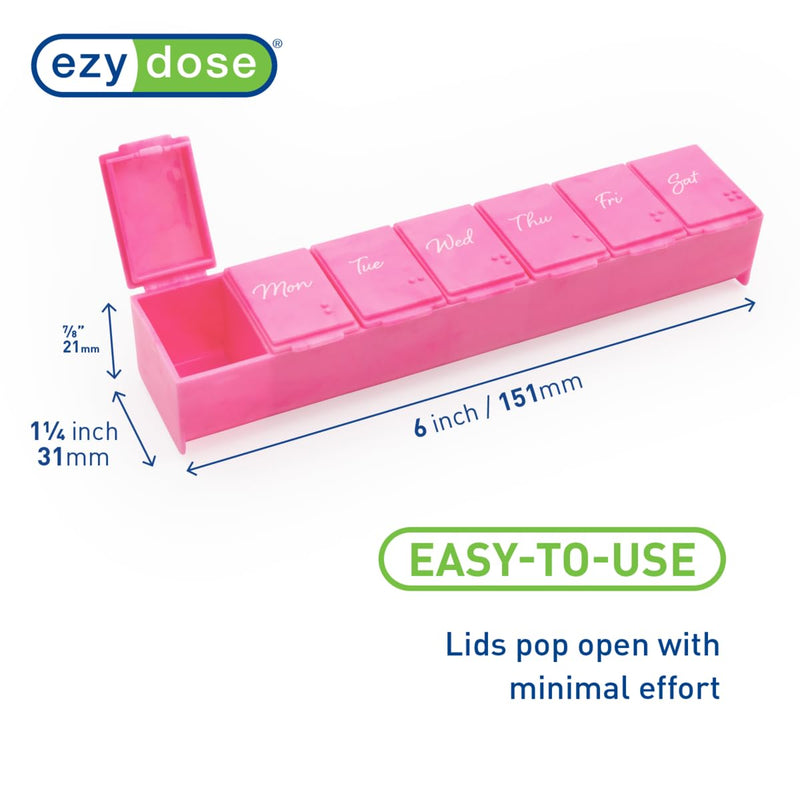 Ezy Dose Weekly (7-Day) Pill Organizer, Large Medicine Planner, Pink | Compact Daily Vitamin & Supplement Medicine Case, Pop Up Compartments, Convenient and Easy to Use, Travel-Friendly, BPA-Free Large 6"x1.3"x0.9"