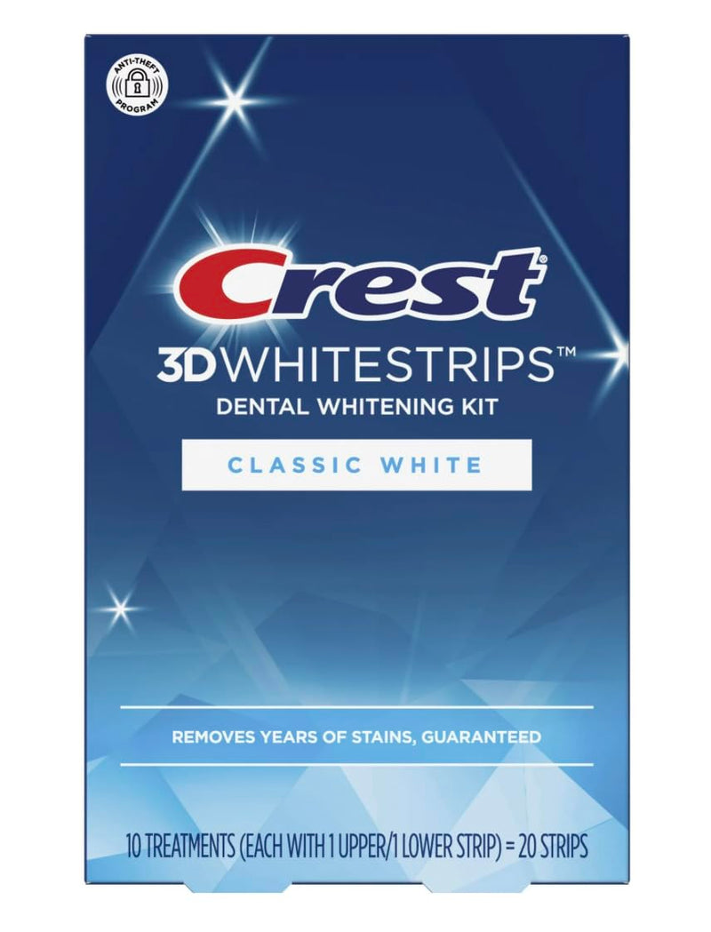 Crest 3D Whitestrips Dental Whitening Kit, Classic White, 20 Strips - 10 Treatments.