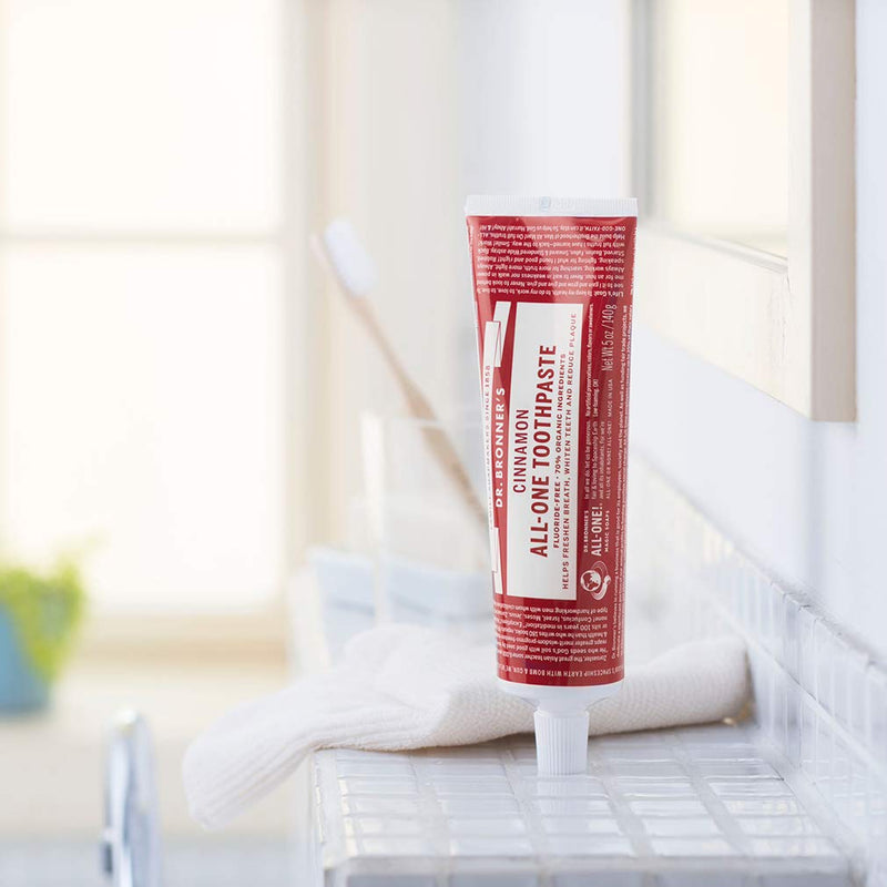 [Australia] - Dr. Bronner’s All-One Toothpaste– Cinnamon, 5 oz, 3-Pack– Fluoride-Free Toothpaste for Adults, SLS-Free, 70% Organic & Natural Ingredients, Vegan, Helps Freshen Breath, Reduce Plaque, Whiten Teeth 5 Ounce (Pack of 3) 