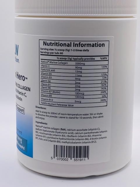 Premium Marine Collagen Powder - with Vitamin C, B-Complex, Biotin, Hyaluronic Acid - No fillers, sweeteners or additives - Healthy Skin & Joints - New Improved Formulation - 1-2 Months Supply