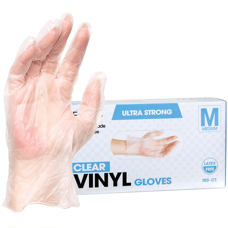 [Australia] - ForPro Disposable Vinyl Gloves, Clear, Industrial Grade, Powder-Free, Latex-Free, Non-Sterile, Food Safe, 2.75 Mil. Palm, 3.9 Mil. Fingers, Medium, 100-Count 