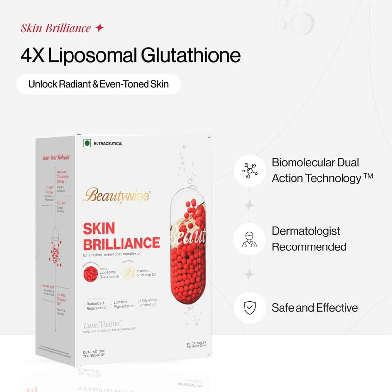 Dual Action Skin Brilliance 4X Liposomal Glutathione with Nac | Dual Action 60 Capsules | L-Lysine,Grape Seed & Vitamin C | Skin Brightening & Glow | Men & Women (60 Count) 60 Count
