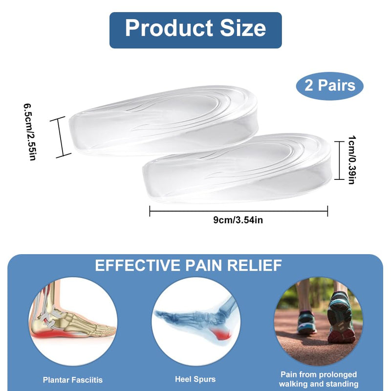 [Australia] - 2 pairs of gel heel pads, 1 cm heel wedge Achilles tendon, heel spur Achilles tendon insoles gel, transparent height increase insoles, silicone heel cushion increase for men and women 