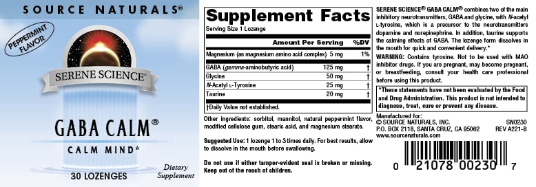 Source Naturals Serene Science, GABA Calm Mind - 30 Lozenges | Quick Dissolving Peppermint Flavor Lozenges | Supports Calm Mood 1