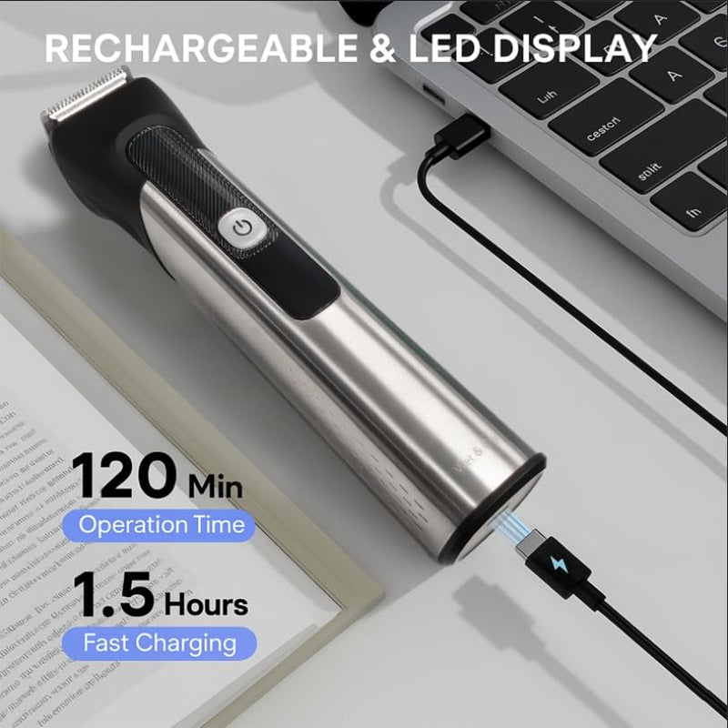 [Australia] - Beard Trimmer for Men – Stainless Steel Electric Razor & Shaver, Cordless Hair Clippers Grooming Kit, IPX7 Waterproof Nose Ear Face Body Trimmer, USB-C Rechargeable with Travel Lock, Gifts for Men 